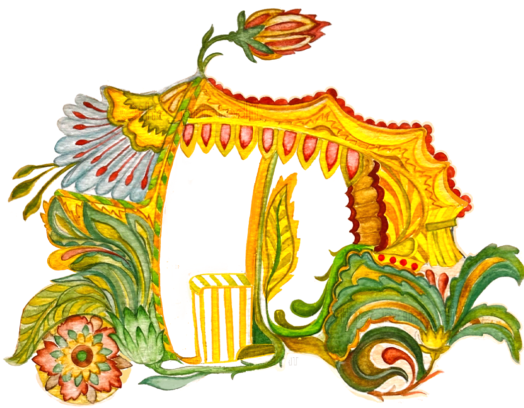 Hand-painted floral ornamental textile pattern